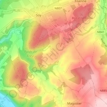 Topografische kaart Wy, hoogte, reliëf