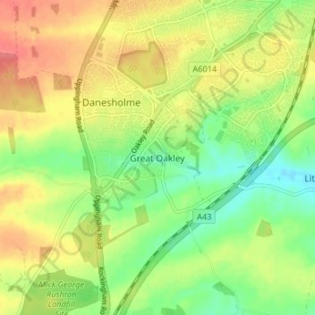 Topografische kaart Great Oakley, hoogte, reliëf