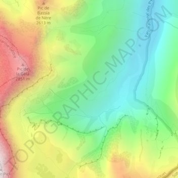 Topografische kaart Escouerens, hoogte, reliëf