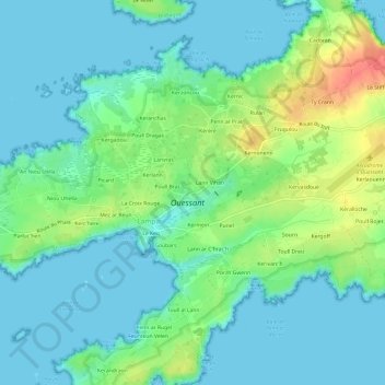 Topografische kaart Kernigou, hoogte, reliëf