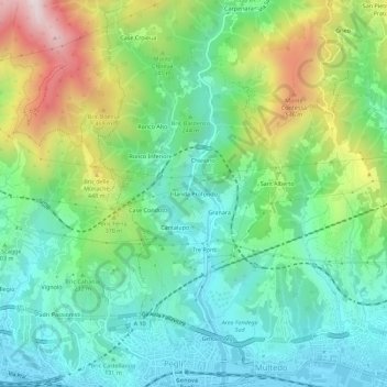 Topografische kaart Filanda Profondo, hoogte, reliëf