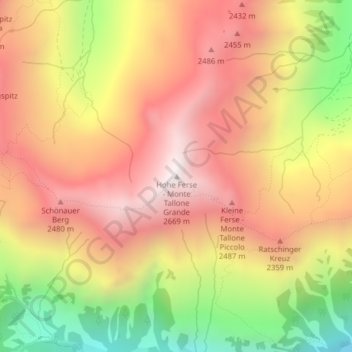 Topografische kaart Hohe Ferse, hoogte, reliëf