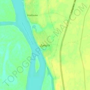 Topografische kaart Даерга, hoogte, reliëf