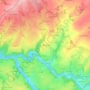 Topografische kaart Le Grand Drablet, hoogte, reliëf