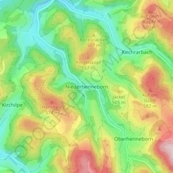 Topografische kaart Niederhenneborn, hoogte, reliëf