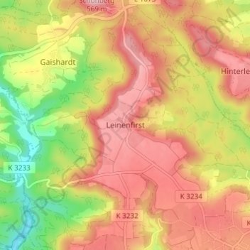 Topografische kaart Leinenfirst, hoogte, reliëf