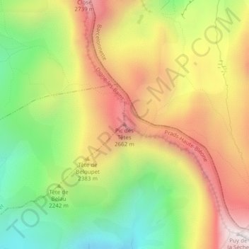 Topografische kaart Pic des Têtes, hoogte, reliëf
