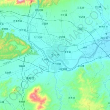 Topografische kaart Hanzhong, hoogte, reliëf