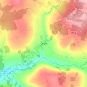 Topografische kaart Coon, hoogte, reliëf