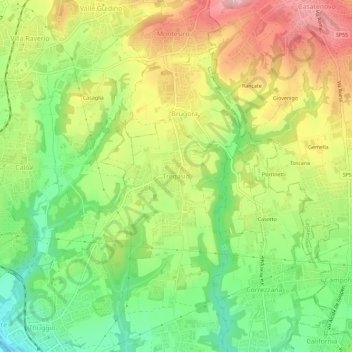 Topografische kaart Tregasio, hoogte, reliëf