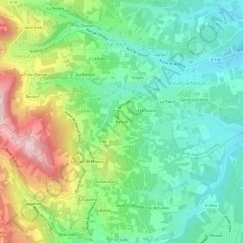 Topografische kaart Ruissel, hoogte, reliëf
