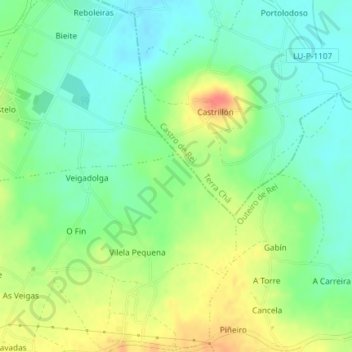 Topografische kaart Cabarcos, hoogte, reliëf