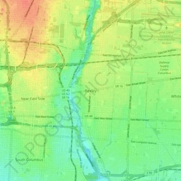 Topografische kaart Bexley, hoogte, reliëf