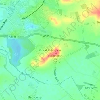 Topografische kaart Great Billington, hoogte, reliëf