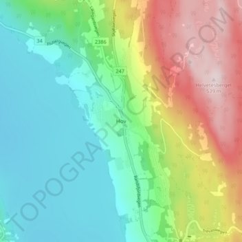 Topografische kaart Hov, hoogte, reliëf