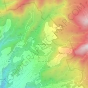 Topografische kaart Grand Matouba, hoogte, reliëf