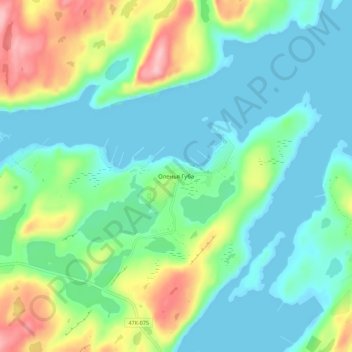 Topografische kaart Olenya Guba, hoogte, reliëf