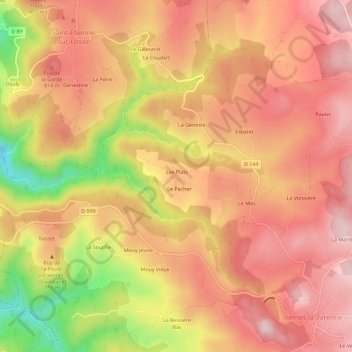 Topografische kaart Toiras, hoogte, reliëf