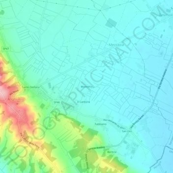 Topografische kaart Molinello, hoogte, reliëf