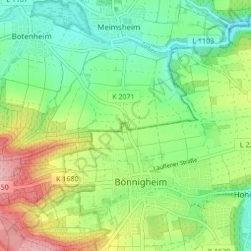 Topografische kaart Bellevue, hoogte, reliëf