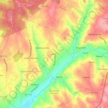 Topografische kaart Mata, hoogte, reliëf