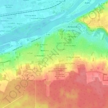 Topografische kaart Les Corneaux, hoogte, reliëf