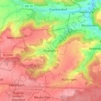 Topografische kaart Thurndorf, hoogte, reliëf