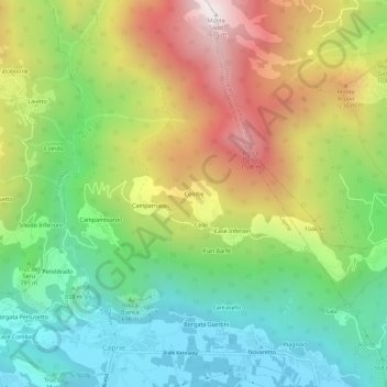 Topografische kaart Combe, hoogte, reliëf
