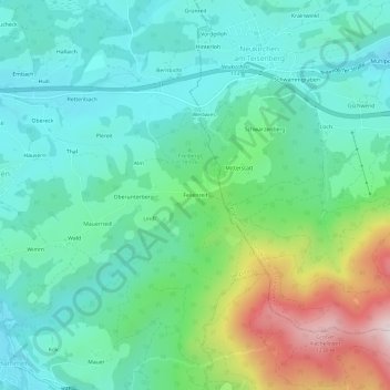 Topografische kaart Feilenreit, hoogte, reliëf