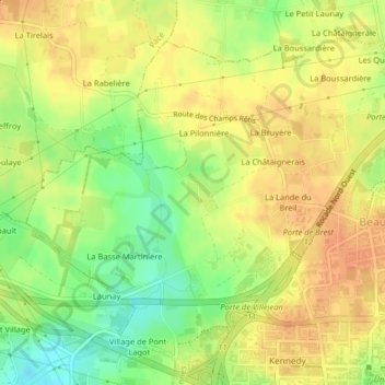 Topografische kaart Le Courtil Bretel, hoogte, reliëf