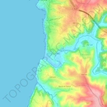 Topografische kaart Foz do Lizandro, hoogte, reliëf