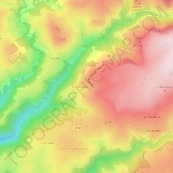 Topografische kaart Lasbros, hoogte, reliëf