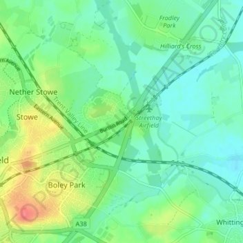 Topografische kaart Streethay, hoogte, reliëf