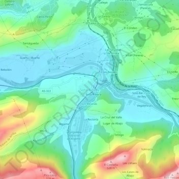 Topografische kaart Soto de Ribera, hoogte, reliëf