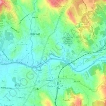 Topografische kaart Ferreiros, hoogte, reliëf
