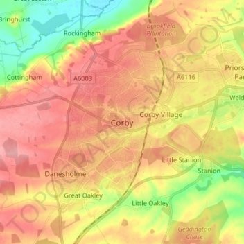 Topografische kaart Corby, hoogte, reliëf