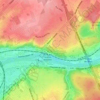 Topografische kaart Grands Malades, hoogte, reliëf