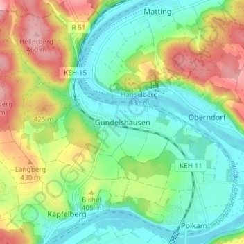 Topografische kaart Gundelshausen, hoogte, reliëf