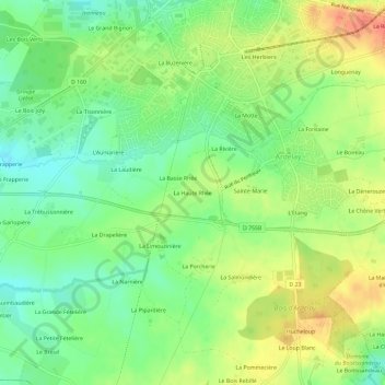 Topografische kaart La Haute Rhée, hoogte, reliëf