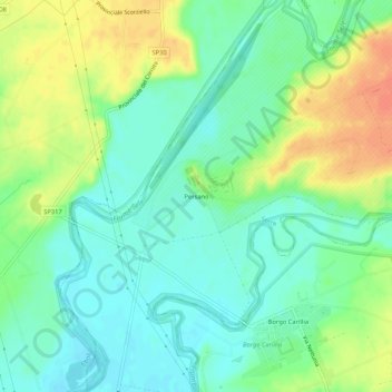 Topografische kaart Persano, hoogte, reliëf