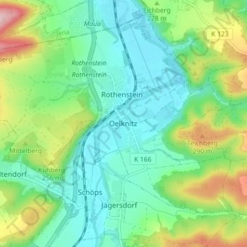 Topografische kaart Oelknitz, hoogte, reliëf