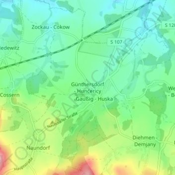 Topografische kaart Günthersdorf, hoogte, reliëf