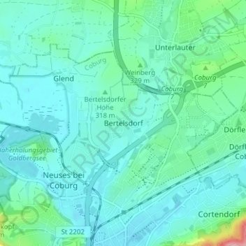 Topografische kaart Bertelsdorf, hoogte, reliëf