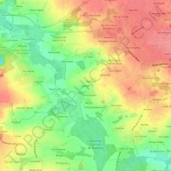 Topografische kaart Campir, hoogte, reliëf