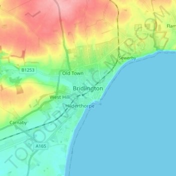 Topografische kaart Bridlington, hoogte, reliëf