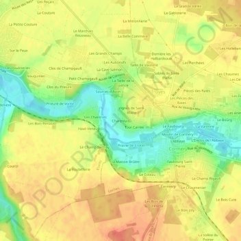 Topografische kaart Charentais, hoogte, reliëf