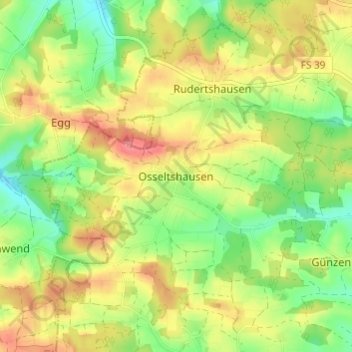 Topografische kaart Osseltshausen, hoogte, reliëf