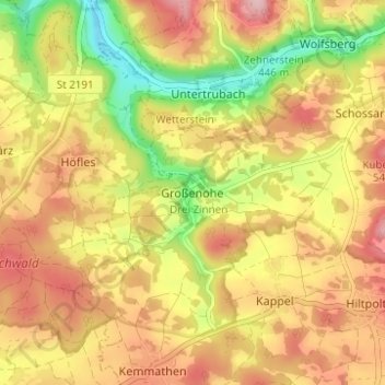 Topografische kaart Großenohe, hoogte, reliëf