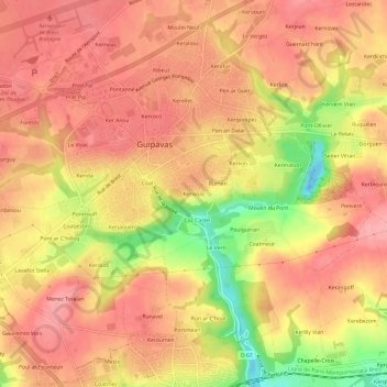 Topografische kaart Kerivoas, hoogte, reliëf