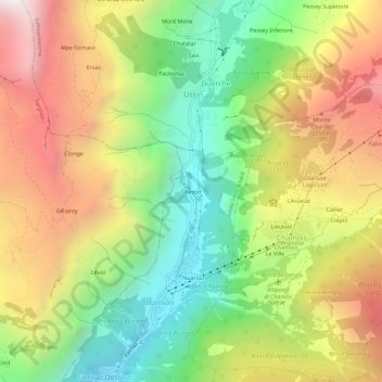 Topografische kaart Chesod, hoogte, reliëf